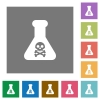 Dangerous chemical experiment square flat icons - Dangerous chemical experiment flat icons on simple color square backgrounds