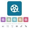 Movie roll flat icons on color rounded square backgrounds - Movie roll white flat icons on color rounded square backgrounds. 6 bonus icons included