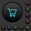 Empty shopping cart dark push buttons with vivid color icons on dark grey background - Empty shopping cart dark push buttons with color icons