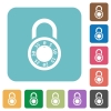 Locked round combination lock rounded square flat icons - Locked round combination lock white flat icons on color rounded square backgrounds