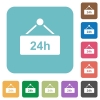 hanging table with 24h rounded square flat icons - hanging table with 24h white flat icons on color rounded square backgrounds