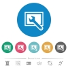 Screen settings flat round icons - Screen settings flat white icons on round color backgrounds. 6 bonus icons included.