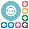 24 hours sticker with arrows flat white icons on round color backgrounds - 24 hours sticker with arrows flat round icons