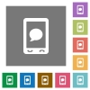 Mobile sms message flat icons on simple color square backgrounds - Mobile sms message square flat icons