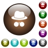 Incognito with glasses color glass buttons - Incognito with glasses white icons on round color glass buttons