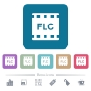 FLC movie format white flat icons on color rounded square backgrounds. 6 bonus icons included - FLC movie format flat icons on color rounded square backgrounds