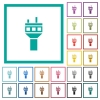 Air control tower flat color icons with quadrant frames on white background - Air control tower flat color icons with quadrant frames