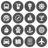 Set of 16 white flat travel icons on gray round background - Set of 16 flat travel icons on gray background