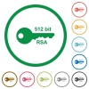 512 bit rsa encryption flat color icons in round outlines on white background - 512 bit rsa encryption flat icons with outlines