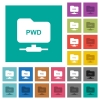 FTP print working directory square flat multi colored icons - FTP print working directory multi colored flat icons on plain square backgrounds. Included white and darker icon variations for hover or active effects.