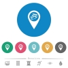 Credit card acceptance GPS map location flat white icons on round color backgrounds. 6 bonus icons included. - Credit card acceptance GPS map location flat round icons