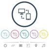 Syncronize mobile with computer flat color icons in round outlines. 6 bonus icons included. - Syncronize mobile with computer flat color icons in round outlines