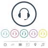 Headset with microphone flat color icons in round outlines. 6 bonus icons included. - Headset with microphone flat color icons in round outlines