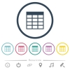 Spreadsheet table flat color icons in round outlines - Spreadsheet table flat color icons in round outlines. 6 bonus icons included.