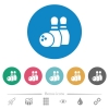 Bowling flat white icons on round color backgrounds. 6 bonus icons included. - Bowling flat round icons