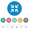 Minimize arrows flat white icons on round color backgrounds. 6 bonus icons included. - Minimize arrows flat round icons