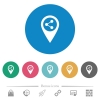 Share GPS map location flat round icons - Share GPS map location flat white icons on round color backgrounds. 6 bonus icons included.