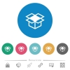 Open box flat white icons on round color backgrounds. 6 bonus icons included. - Open box flat round icons