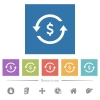 Dollar pay back flat white icons in square backgrounds - Dollar pay back flat white icons in square backgrounds. 6 bonus icons included.