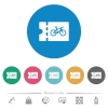 Bicycle shop discount coupon flat round icons - Bicycle shop discount coupon flat white icons on round color backgrounds. 6 bonus icons included.