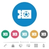 Soccer discount coupon flat white icons on round color backgrounds. 6 bonus icons included. - Soccer discount coupon flat round icons