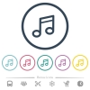 Music note flat color icons in round outlines. 6 bonus icons included. - Music note flat color icons in round outlines