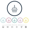 Birthday cupcake flat color icons in round outlines - Birthday cupcake flat color icons in round outlines. 6 bonus icons included.