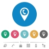 Call box GPS map location flat round icons - Call box GPS map location flat white icons on round color backgrounds. 6 bonus icons included.