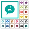 Quick reply message flat color icons with quadrant frames - Quick reply message flat color icons with quadrant frames on white background