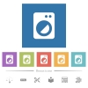 Washing machine flat white icons in square backgrounds. 6 bonus icons included. - Washing machine flat white icons in square backgrounds