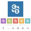 Euro Bitcoin money exchange flat white icons in square backgrounds. 6 bonus icons included. - Euro Bitcoin money exchange flat white icons in square backgrounds