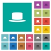 Silk hat multi colored flat icons on plain square backgrounds. Included white and darker icon variations for hover or active effects. - Silk hat square flat multi colored icons