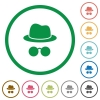 Incognito with glasses flat icons with outlines - Incognito with glasses flat color icons in round outlines on white background
