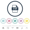 TTF file format flat color icons in round outlines. 6 bonus icons included. - TTF file format flat color icons in round outlines