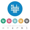 Tic tac toe game flat white icons on round color backgrounds. 6 bonus icons included. - Tic tac toe game flat round icons