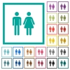 Male and female sign flat color icons with quadrant frames on white background - Male and female sign flat color icons with quadrant frames