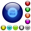 250 mbit guarantee sticker icons on round color glass buttons - 250 mbit guarantee sticker color glass buttons