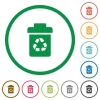 Recycle bin flat icons with outlines - Recycle bin flat color icons in round outlines on white background