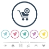 Cart settings flat color icons in round outlines. 6 bonus icons included. - Cart settings flat color icons in round outlines