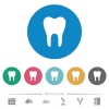 Single tooth flat round icons - Single tooth flat white icons on round color backgrounds. 6 bonus icons included.