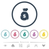 Dollar money bag flat color icons in round outlines - Dollar money bag flat color icons in round outlines. 6 bonus icons included.