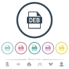 DEB file format flat color icons in round outlines - DEB file format flat color icons in round outlines. 6 bonus icons included.