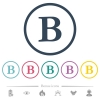 Bold font type flat color icons in round outlines. 6 bonus icons included. - Bold font type flat color icons in round outlines