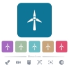 Wind turbine white flat icons on color rounded square backgrounds. 6 bonus icons included - Wind turbine flat icons on color rounded square backgrounds