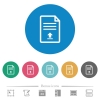 Upload document flat white icons on round color backgrounds. 6 bonus icons included. - Upload document flat round icons