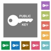 Public key square flat icons - Public key flat icons on simple color square backgrounds