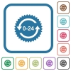 24 hours sticker with arrows simple icons in color rounded square frames on white background - 24 hours sticker with arrows simple icons