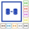 Database mirroring flat framed icons - Database mirroring flat color icons in square frames on white background