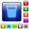 Drink color square buttons - Drink icons in rounded square color glossy button set