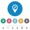 GPS map location attachment flat white icons on round color backgrounds. 6 bonus icons included. - GPS map location attachment flat round icons